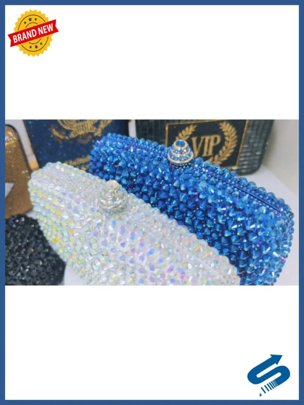 Crystal Rhinestone Clutch Evening Bag with Chain Straps